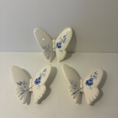 Ceramic butterflies white blue - ceramic,