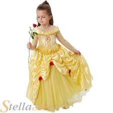 Girls Premium Deluxe Belle Costume Disney Princess Fancy Dress Child Outfit