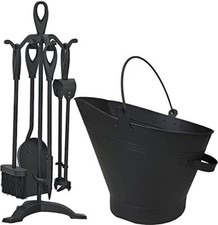 Waterloo Bucket Coal Log Fire Ash Scuttle Hod Fireside + 5 Piece Companion set