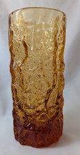 Whitefriars 9690 Mid Size 7.5" Bark Vase Gold Full Lead Crystal Geoffrey Baxter
