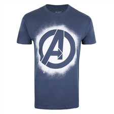 The Avengers Marvel T-Shirt Men's Stencil Logo Denim Navy Top - New