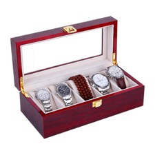 Mens 5 Grids Red Wood Watch