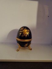 Dark Blue And Gold vintage porcelain Egg Musical Trinket Box 
