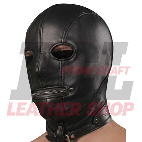Black leather full cover hood - leather,