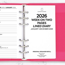 2026 Week on two pages lined diary refill insert | fits Filofax Personal size