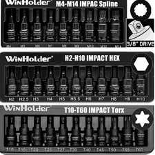 3/8" Dr Mix IMPACT Hex Torx Spline Bit Sockets Short Reach Allen Star WinHolder