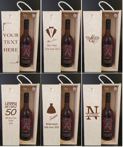 Wooden wine gift box - wine, text