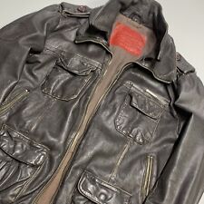 Superdry Jacket Mens Large Brown Motorcycle Biker Genuine Leather Biker Brad