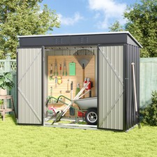 Garden Shed 8x4 7x4 6x4 FT Galvanized Sheds Outdoor Storage w/ 2 Door Foundation