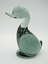 VINTAGE WHITEFRIARS GLASS, 'DILLY DUCK'. OCEAN GREEN. CONTROLLED BUBBLES 13.5 cm