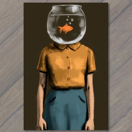 Sticker woman goldfish bowl - sticker,