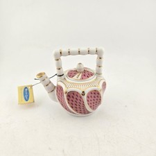 Miniature China Teapot – Pink & Gold Pattern with Bamboo-Style Handle, Special 