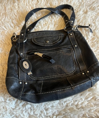 Fossil black leather tote - black,