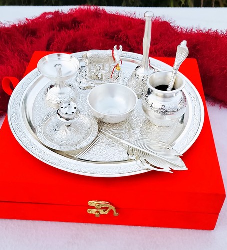 Pooja thali set silver gold - pooja,