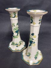 MASONS GREEN CHARTREUSE PATTERN PAIR OF 8.5” LARGE CANDLESTICKS
