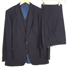 Magee 3PC Suit Dark Navy Pinstripe Pure Wool Vintage 44L | W38 L32