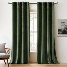 Woaboy Velvet Curtains 90 Drop Olive Green Curtain for Living Room Thermal Blac