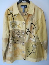 BNWOT INDIGO MOON JACKET Sz L GOLD & BLACK EMBROIDERED FLAX PATCH BUTTERFLIES
