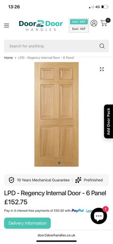 Solid wood internal panel - internal, 6-panel