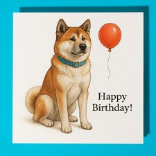 Akita Dog Happy Birthday Card & Envelope - Personalised dog card - Friend