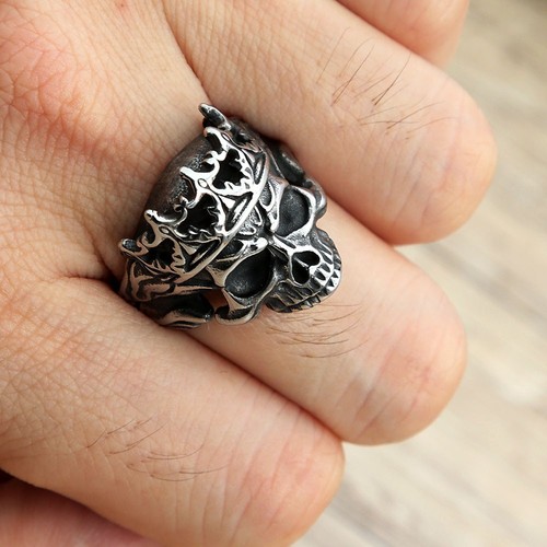 Gothic crown skull ring men - ring,