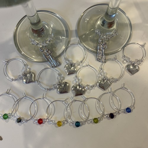 Wedding wine glass charms set - wine,
