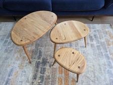 ❤️ LOVELY Ercol Pebble Nest Of Tables Solid Elm Blonde Retro Mcm 60s Midcentury