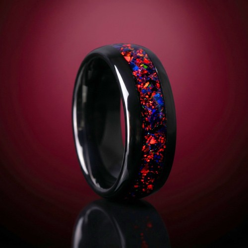 Black tungsten ring - black, fire