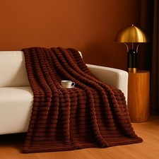 Stripe Throws Soft Mink Faux Fur Throw Blanket Warm Cozy Bed Sofa Teddy Throw