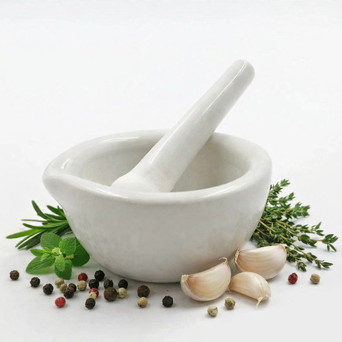 White porcelain mortar - white,