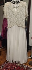 Laurence Kazar White Pearls & Beads -Lace Top & Chiffon Skirt Gown Dress XL