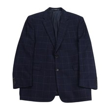 Crombie Blazer Mens 44 R Navy Blue Check Wool Cashmere 2 Button Sports Jacket