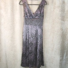 Ted Baker Womens Dress Size UK 10 100% Satin Silk V Neckline Gray Pink Tie Waist