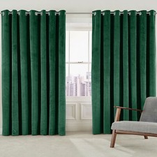 Velvet Curtains PAIR Eyelet Ring Top Fully Lined Ready Made Curtain Panel