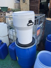  2 x Open Top Plastic Storage Drum Barrel Keg With Lid 45 Litre Food Grade New