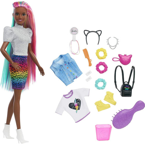Barbie leopard rainbow hair - rainbow,