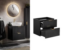 Bathroom Vanity Unit 600mm Ribbed Textured Black Modern Wall Hung Floating Adel