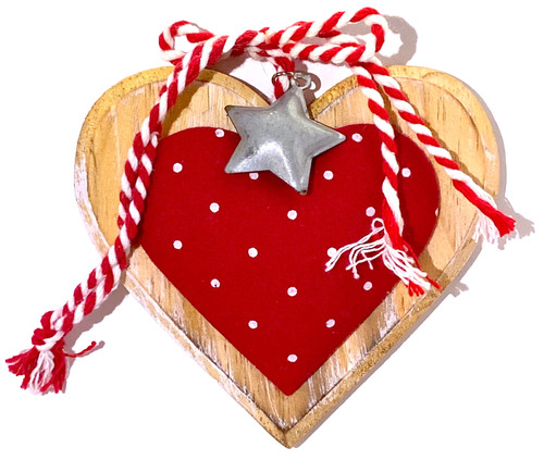 Red heart wood decorative - red,