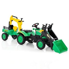 3 in1 Kids Ride On Excavator Pedal car Bulldozer W/6 Wheels & Detachable Trailer
