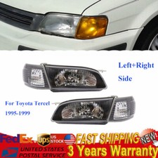 For 1995 1999 Toyota Tercel Headlights Lamps Clear Lens Set Left+Right Black