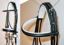 FSS ROLLED German Comfort WHITE Padded POLL Guard Crank DOUBLE WEYMOUTH Bridle