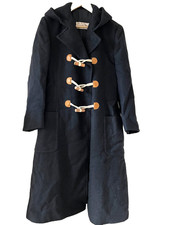 Lubiam (Italy) Vintage Wool Duffle Hooded Coat - Black -  Sz S Long
