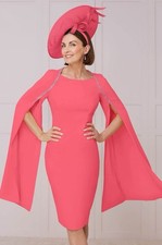John Charles 26873 Stunning Caped Long Sleeve Dress Size 12 Watermelon NEW
