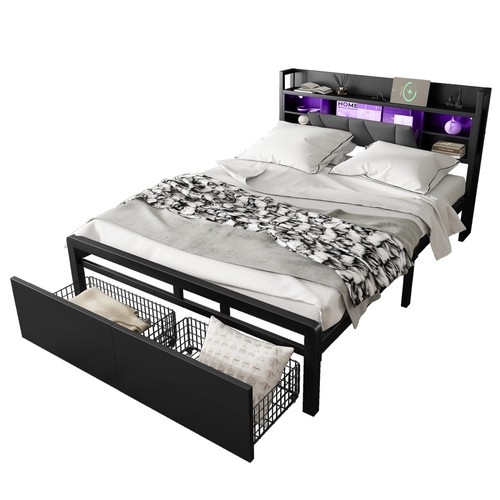 4ft6 double metal bed frame - bed,