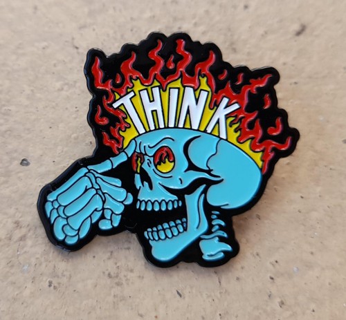 Angry skull metal enamel pin - skull,