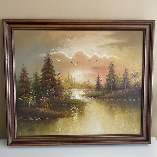 Vintage framed landscape oil - framed,