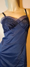 Vtg 60s Navy Blue Full Slip Sexy Pretty   Nice Lace Euc 32