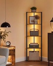 5-Tier Corner Shelf with Adjustable LED Lights - Modern Steel Bookcase