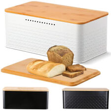Large Bread Bin with Bamboo Lid for Cutting / Chopping Board – Bread Holder Tin
