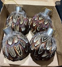 Pheasant Feather Baubles Boxed Christmas Gift Decoration
